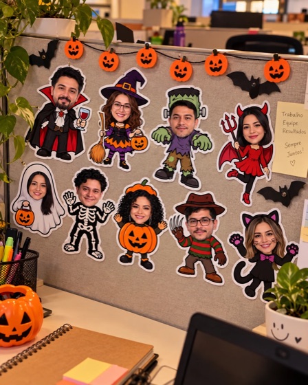 Personajes decorando la oficina
